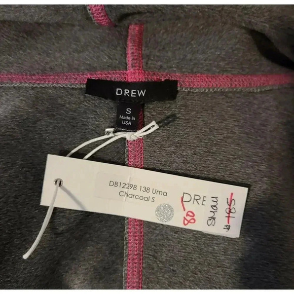 WOMEN'S DREW UMA COTTON BLEND FLEECE JACKET CARDIGAN GREY PINK ACCENTS SZ XS NEW - Picture 5 of 6
